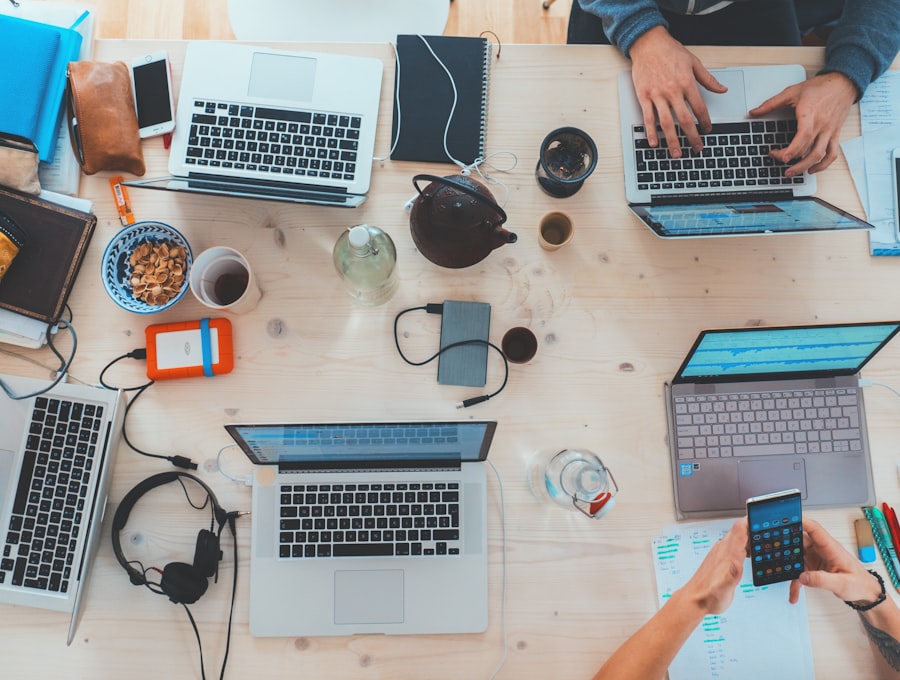 Small startup team working together in an open office
