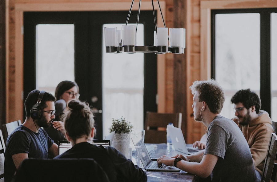 Team collaborating around a table in a meeting