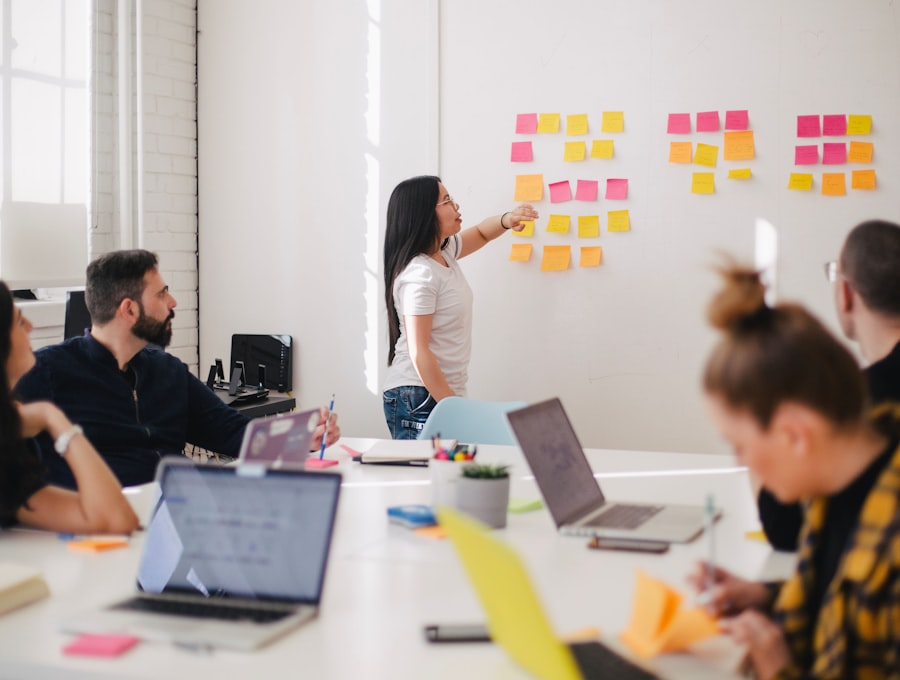 Marketing team planning a campaign together at a table