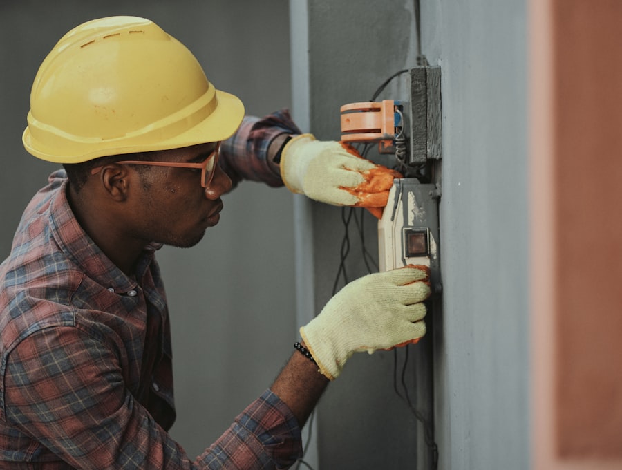 Technician working on equipment during a home service call